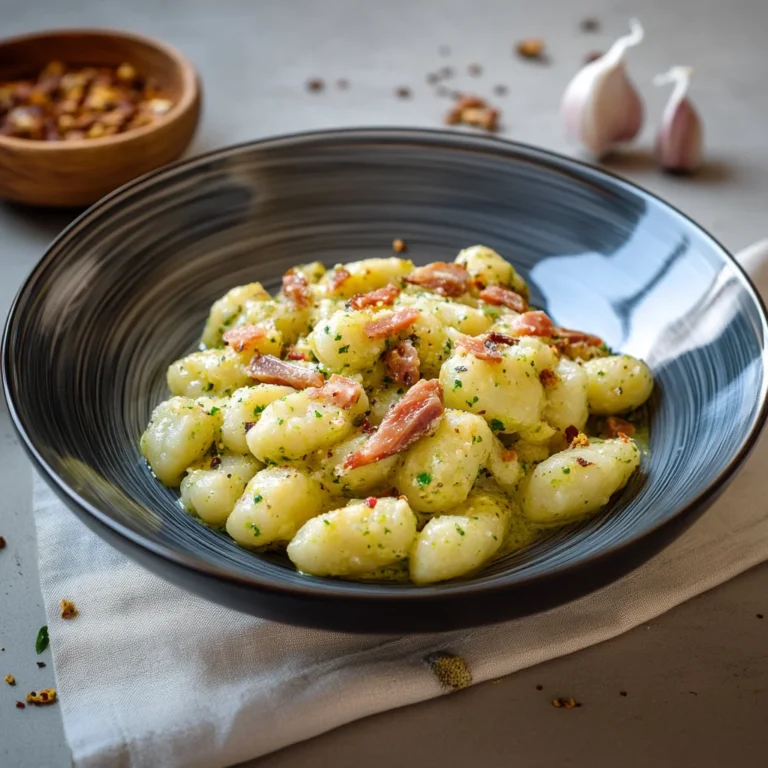 Gnocchi con pistacchio e guanciale