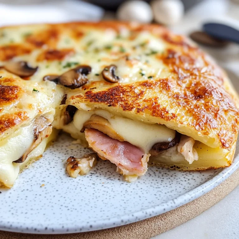 Schiacciata di patate con prosciutto di pollo e funghi