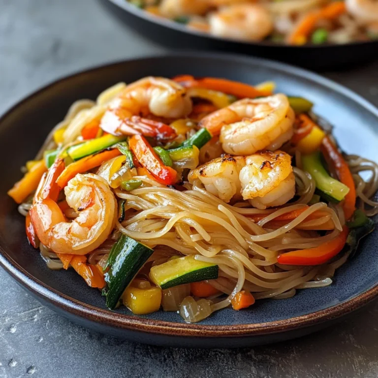 Spaghetti di soia con verdure e gamberi